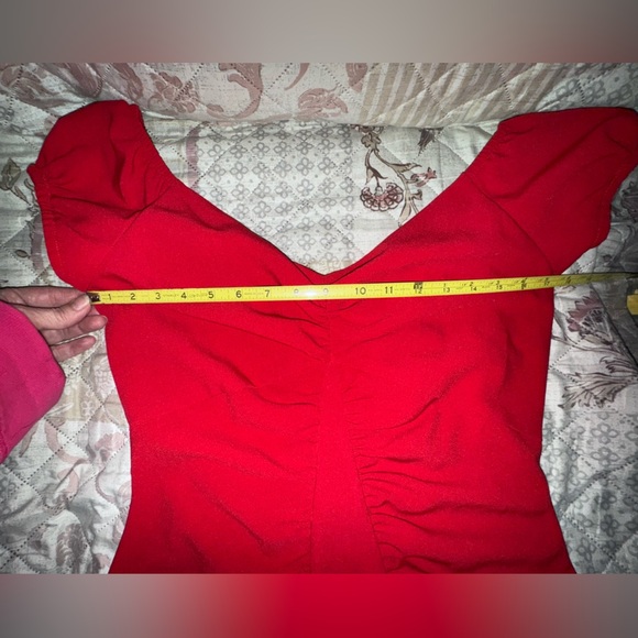 Stop Staring! brand little stretchy Elegant Red Ruched midi Dress. Size L. GUC - Picture 11 of 13